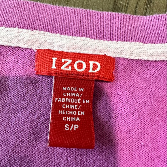 Izod Women’s 100% Cotton V-Neck Sweater Size Small Pink/White Striped - Picture 6 of 8